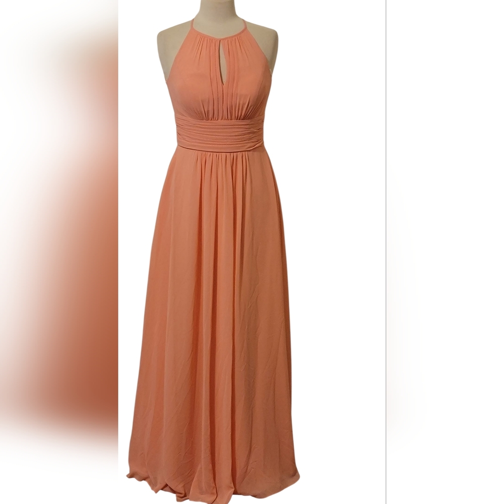 AZAZIE Chiffon Halter Keyhole Pleated Formal Bridal Wedding Maxi Zip Dress